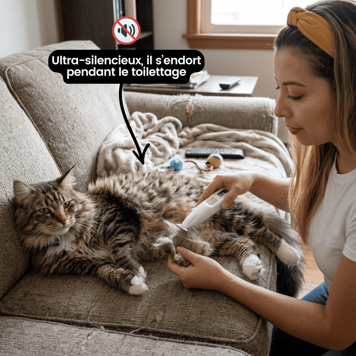 Tondeuse Silencieuse pour Chat — Anti-Nœuds, Poils Longs & Courts